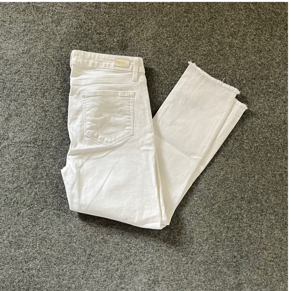 Paige Skyline Skinny Crop Frayed Hem Denim Jeans 29 White